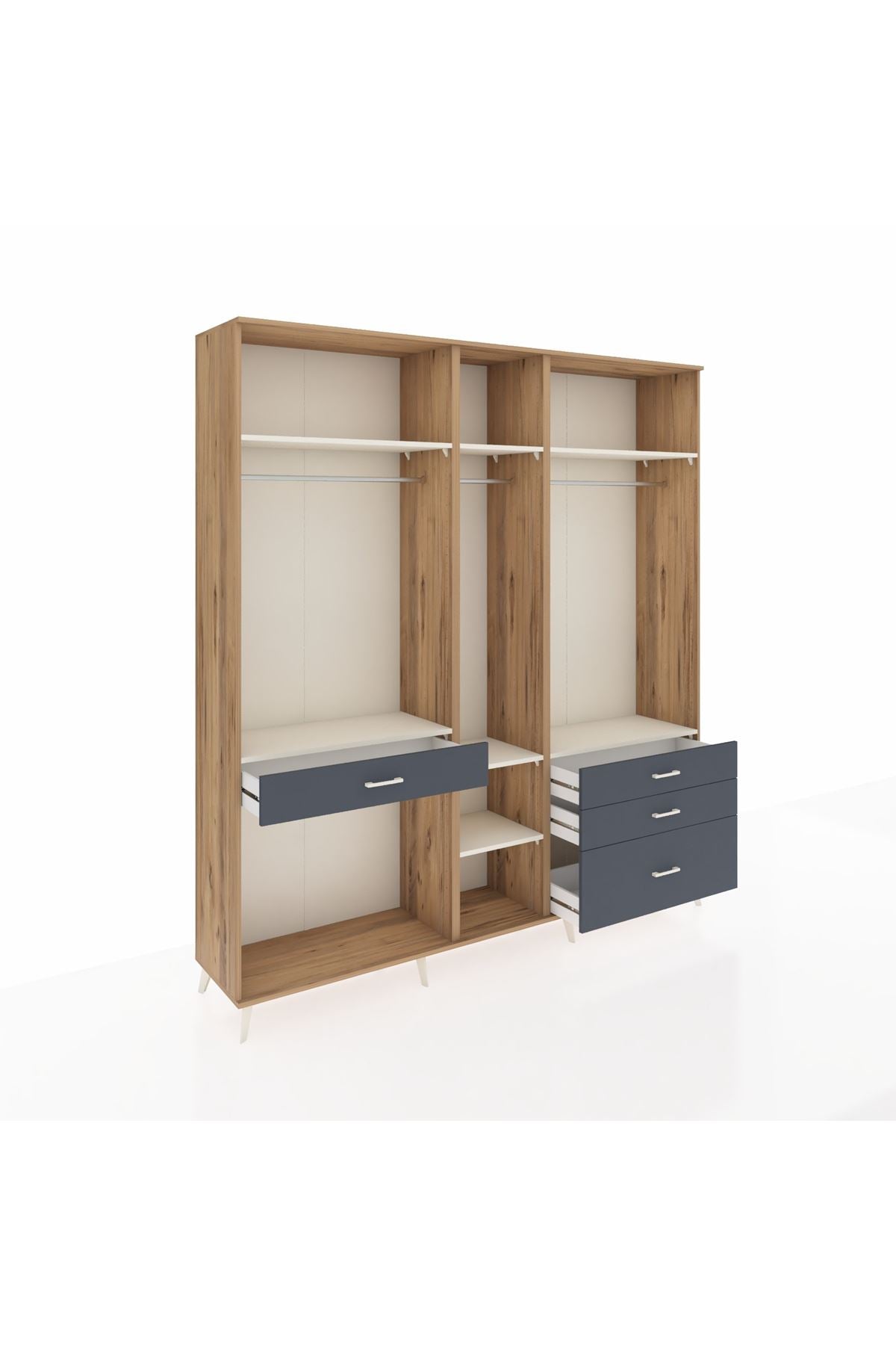 Hyperion Dolap 7 Raflı 4 Çekmeceli 3 Askılı 220x44x243 Çam-Aytaşı/Antrasit