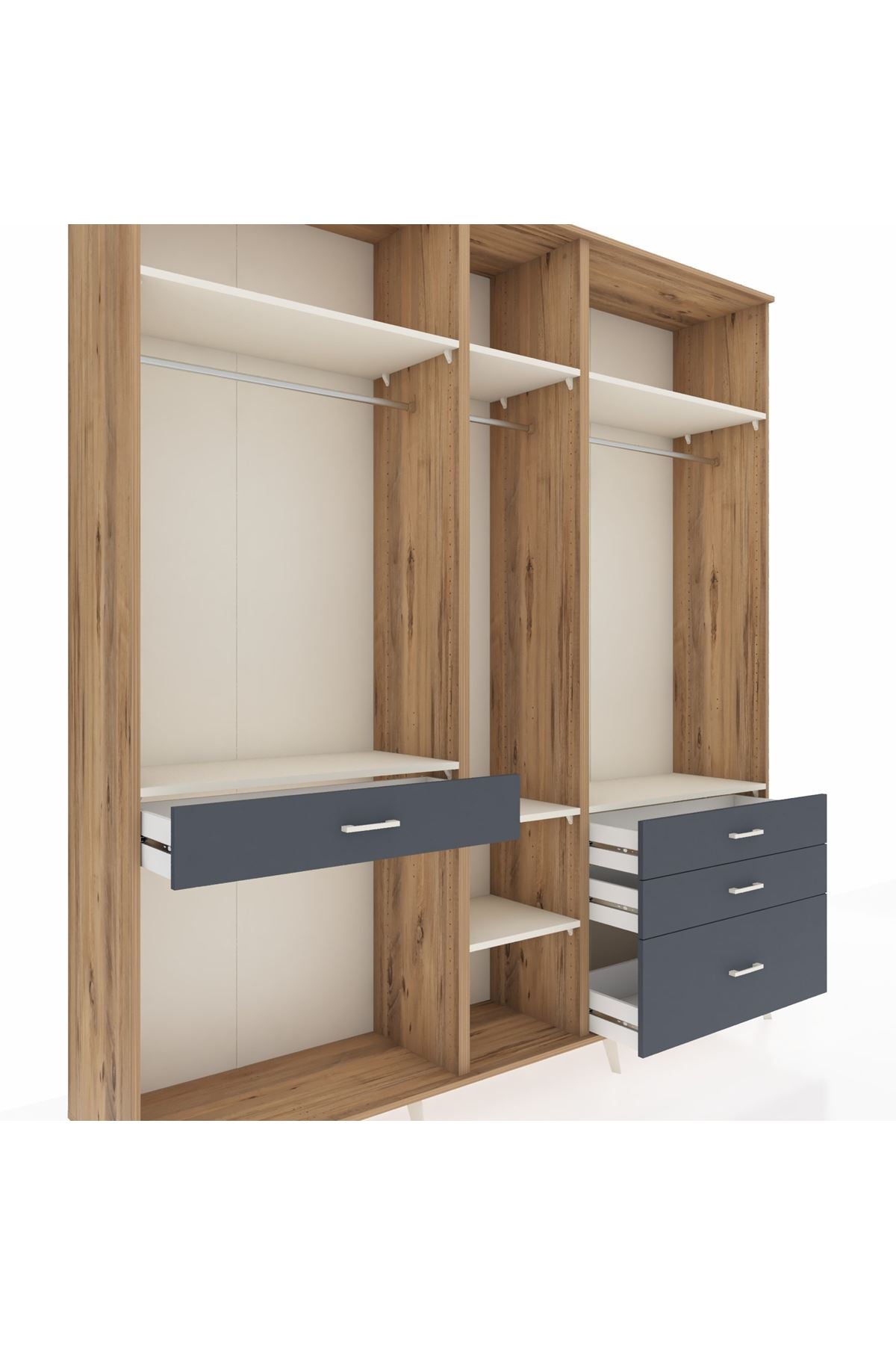 Hyperion Dolap 7 Raflı 4 Çekmeceli 3 Askılı 220x44x243 Çam-Aytaşı/Antrasit