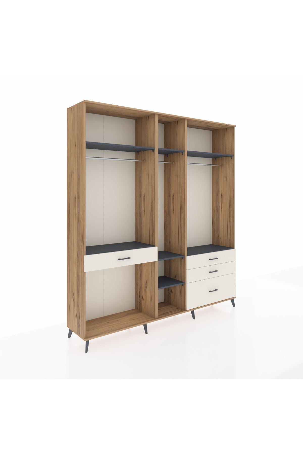 Hyperion Dolap 7 Raflı 4 Çekmeceli 3 Askılı 220x44x243 Çam-Antrasit/Aytaşı