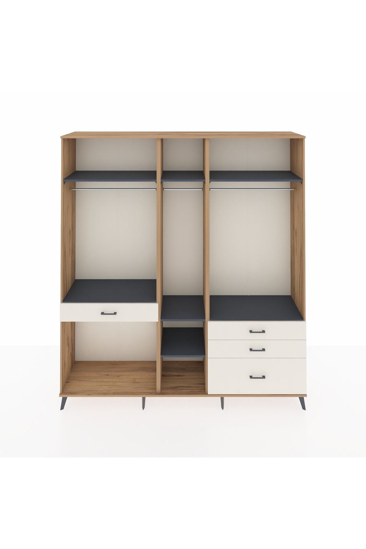 Hyperion Dolap 7 Raflı 4 Çekmeceli 3 Askılı 220x44x243 Çam-Antrasit/Aytaşı