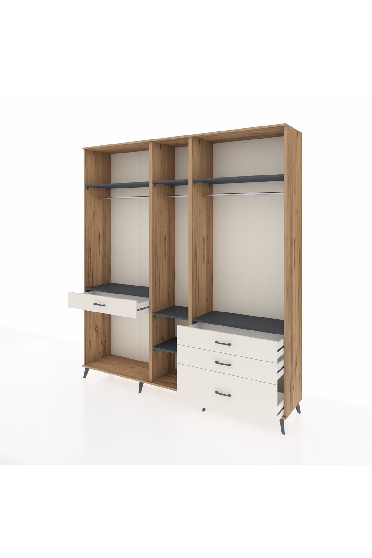 Hyperion Dolap 7 Raflı 4 Çekmeceli 3 Askılı 220x44x243 Çam-Antrasit/Aytaşı