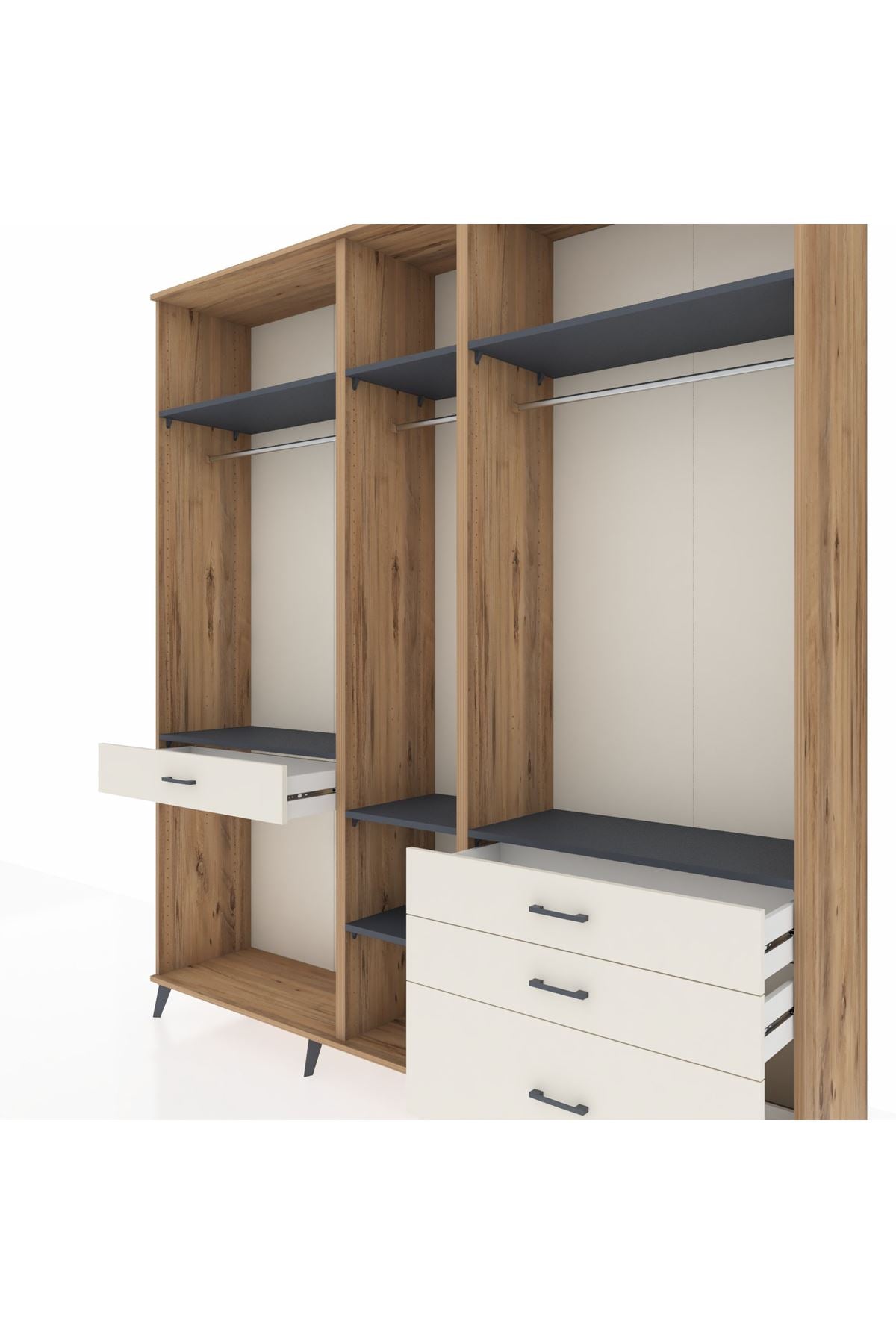 Hyperion Dolap 7 Raflı 4 Çekmeceli 3 Askılı 220x44x243 Çam-Antrasit/Aytaşı