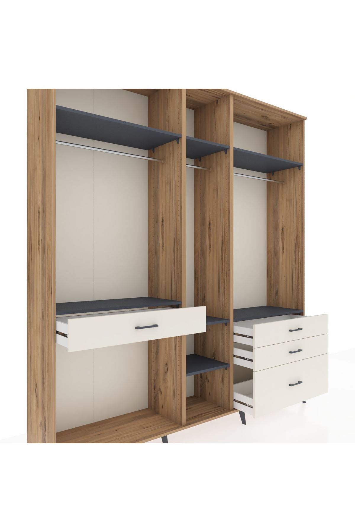 Hyperion Dolap 7 Raflı 4 Çekmeceli 3 Askılı 220x44x243 Çam-Antrasit/Aytaşı