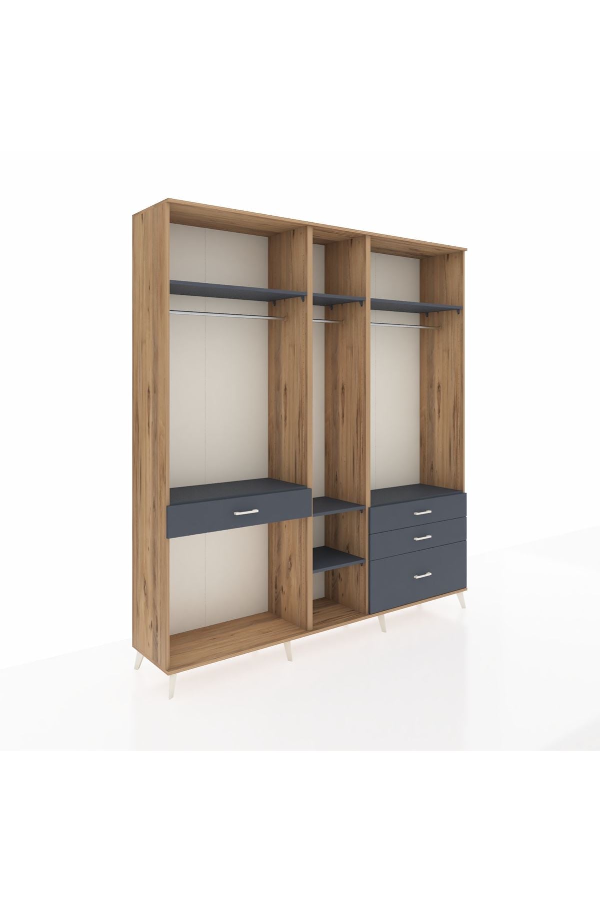 Hyperion Dolap 7 Raflı 4 Çekmeceli 3 Askılı 220x44x243 Çam-Antrasit/Antrasit