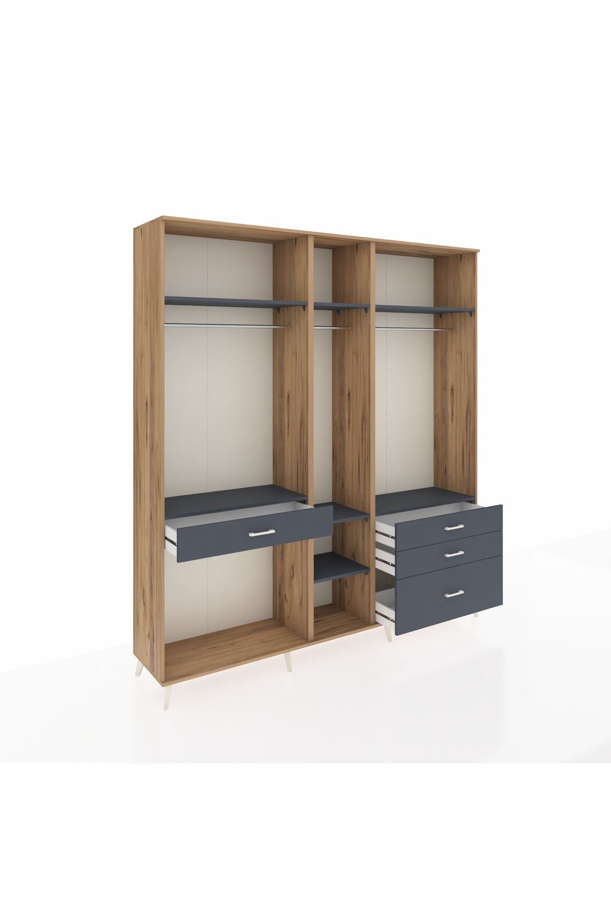 Hyperion Dolap 7 Raflı 4 Çekmeceli 3 Askılı 220x44x243 Çam-Antrasit/Antrasit