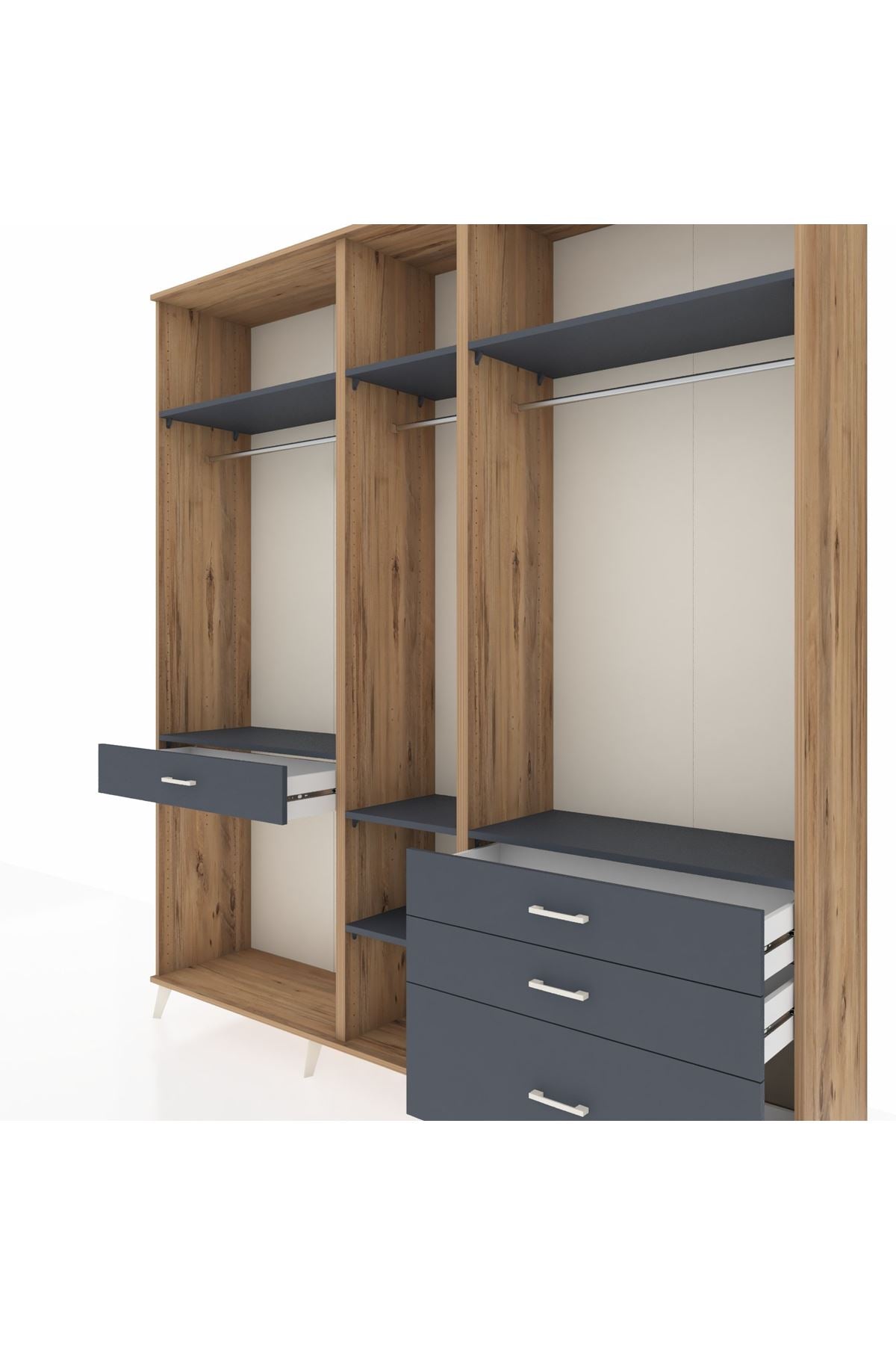 Hyperion Dolap 7 Raflı 4 Çekmeceli 3 Askılı 220x44x243 Çam-Antrasit/Antrasit