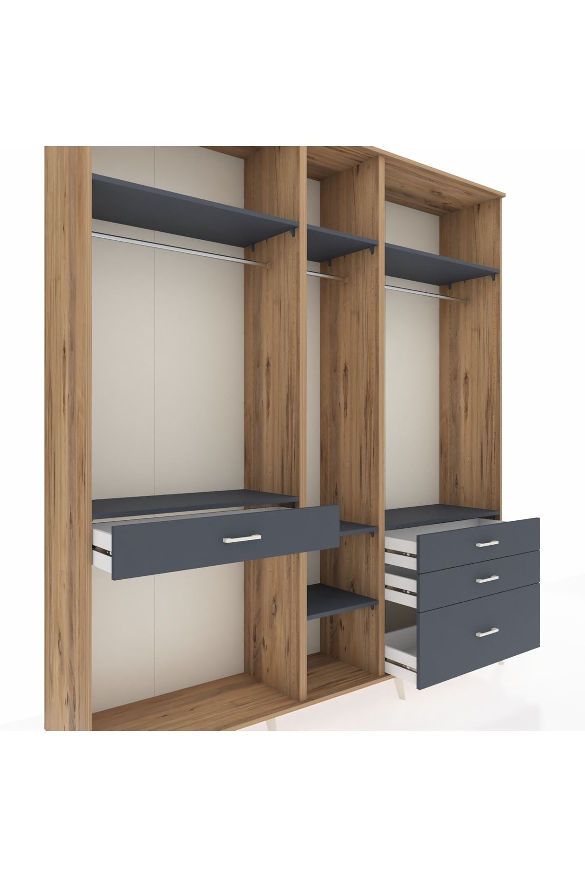 Hyperion Dolap 7 Raflı 4 Çekmeceli 3 Askılı 220x44x243 Çam-Antrasit/Antrasit