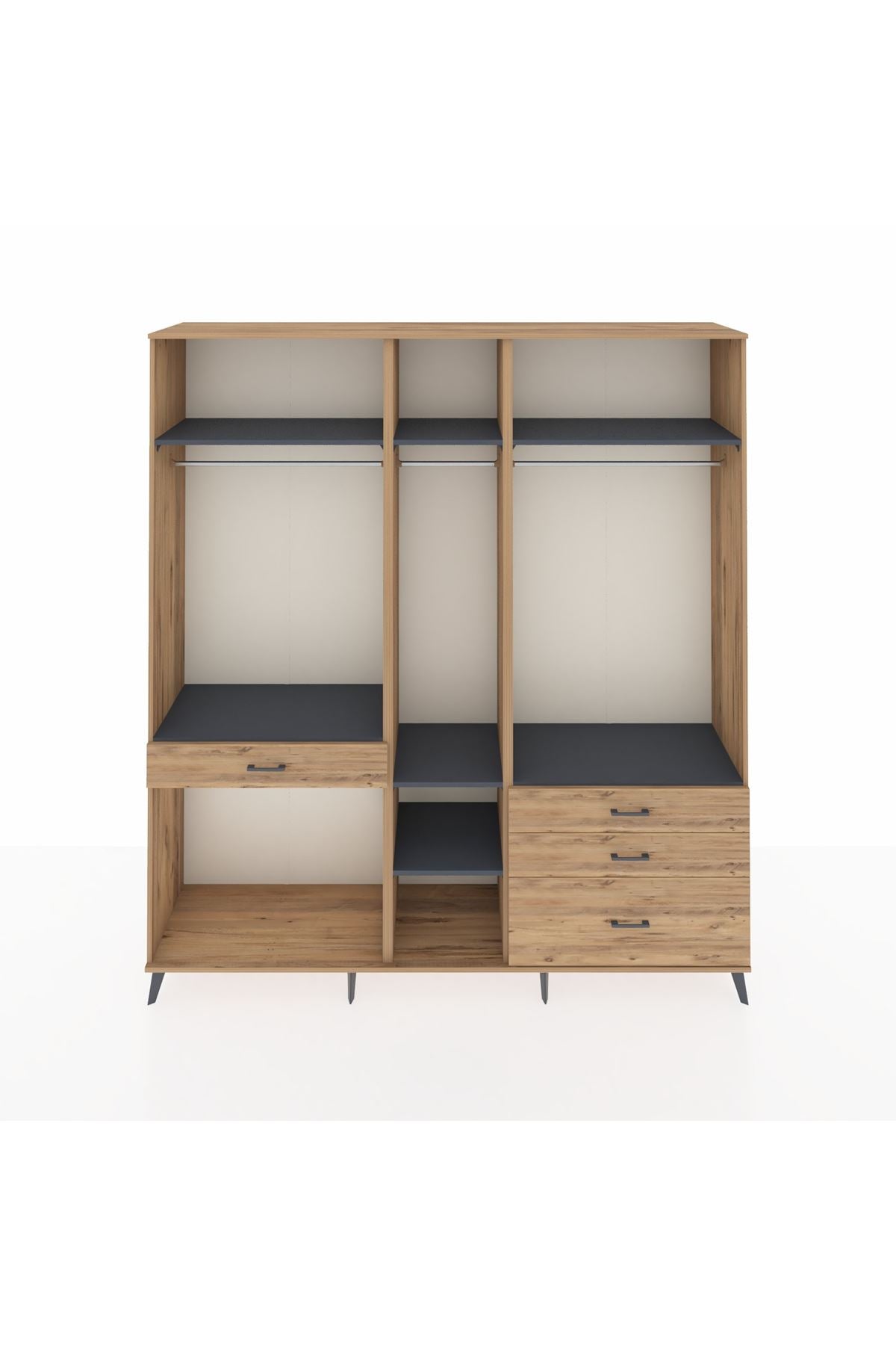 Hyperion Dolap 7 Raflı 4 Çekmeceli 3 Askılı 220x44x243 Çam-Antrasit/Çam