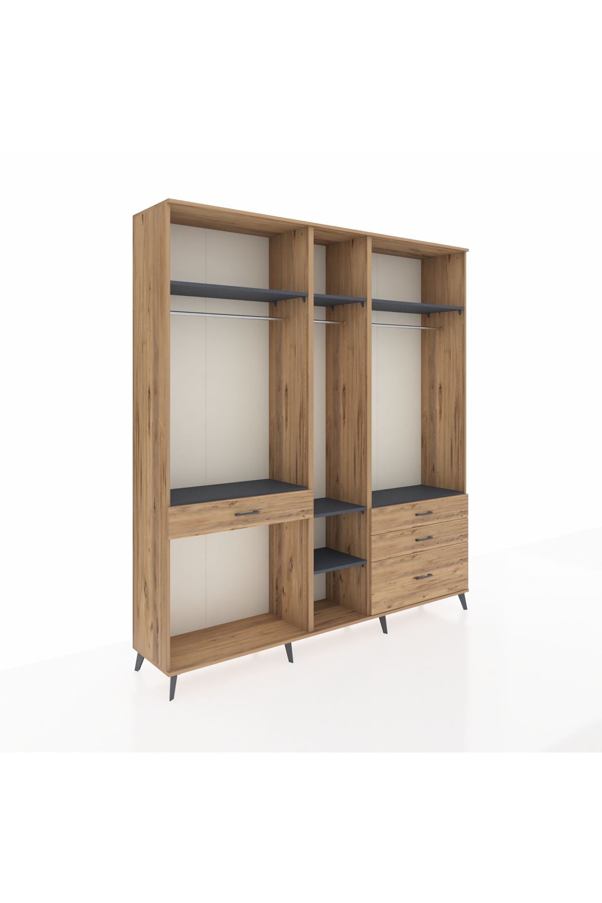 Hyperion Dolap 7 Raflı 4 Çekmeceli 3 Askılı 220x44x243 Çam-Antrasit/Çam