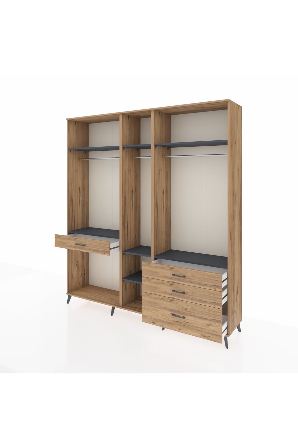 Hyperion Dolap 7 Raflı 4 Çekmeceli 3 Askılı 220x44x243 Çam-Antrasit/Çam