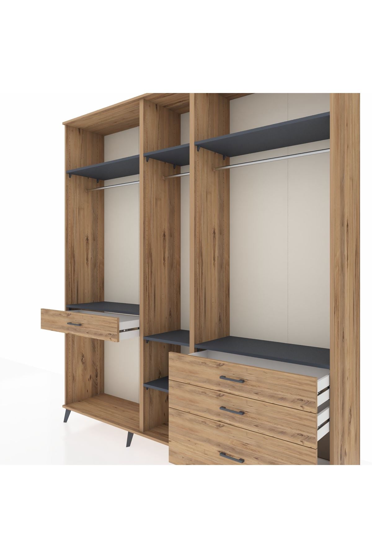 Hyperion Dolap 7 Raflı 4 Çekmeceli 3 Askılı 220x44x243 Çam-Antrasit/Çam