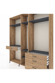 Hyperion Dolap 7 Raflı 4 Çekmeceli 3 Askılı 220x44x243 Çam-Antrasit/Çam