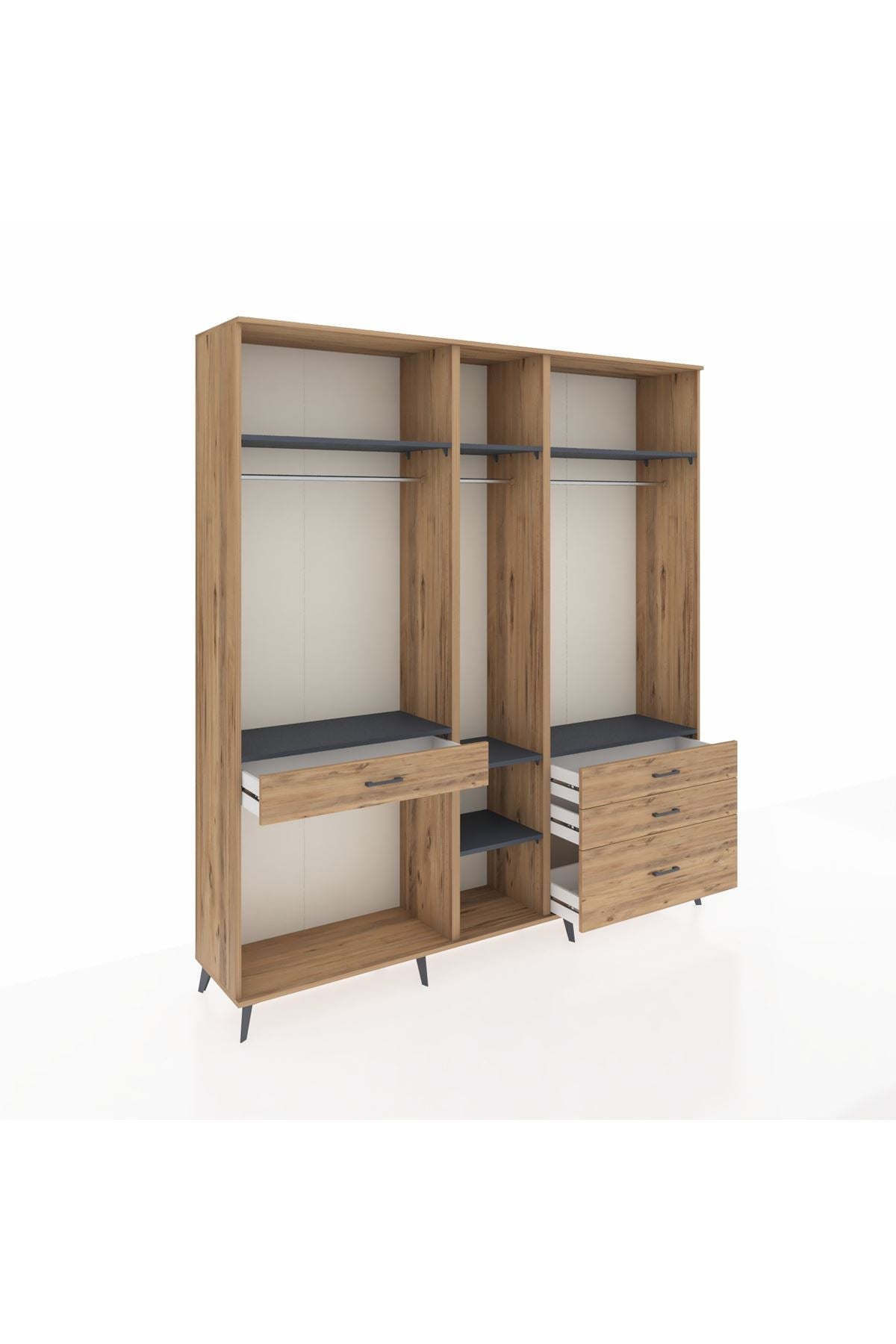 Hyperion Dolap 7 Raflı 4 Çekmeceli 3 Askılı 220x44x243 Çam-Antrasit/Çam