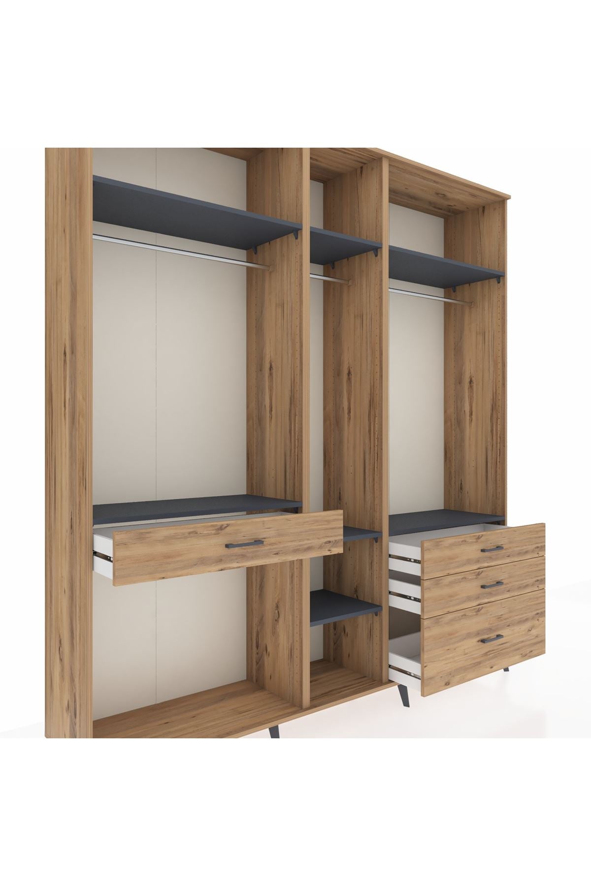 Hyperion Dolap 7 Raflı 4 Çekmeceli 3 Askılı 220x44x243 Çam-Antrasit/Çam