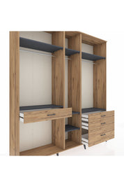 Hyperion Dolap 7 Raflı 4 Çekmeceli 3 Askılı 220x44x243 Çam-Antrasit/Çam