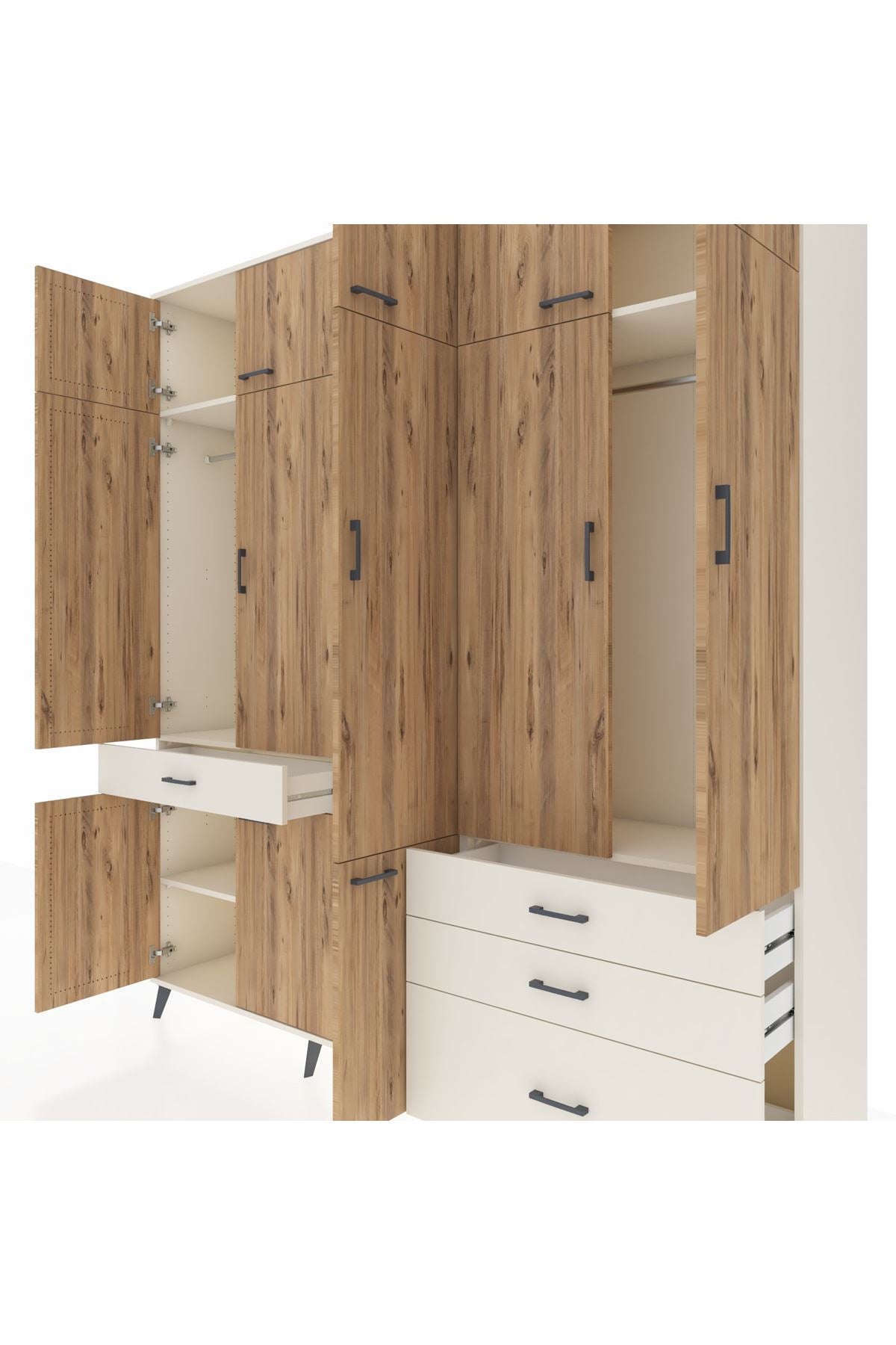 Hyperion Dolap 8 Raflı 4 Çekmeceli 3 Askılı 220x44x243 Aytaşı-Çam/Aytaşı