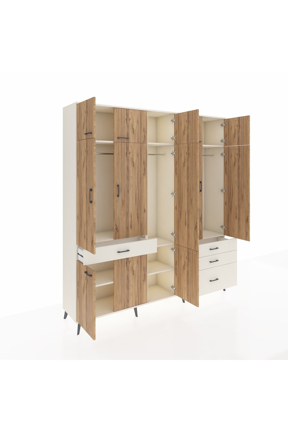 Hyperion Dolap 8 Raflı 4 Çekmeceli 3 Askılı 220x44x243 Aytaşı-Çam/Aytaşı