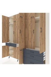 Hyperion Dolap 8 Raflı 4 Çekmeceli 3 Askılı 220x44x243 Aytaşı-Çam/Antrasit