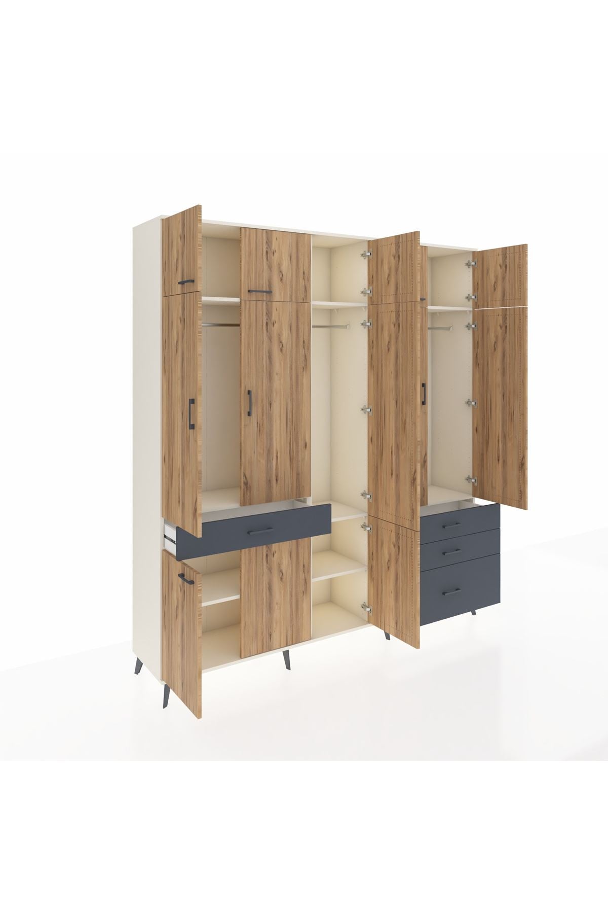 Hyperion Dolap 8 Raflı 4 Çekmeceli 3 Askılı 220x44x243 Aytaşı-Çam/Antrasit