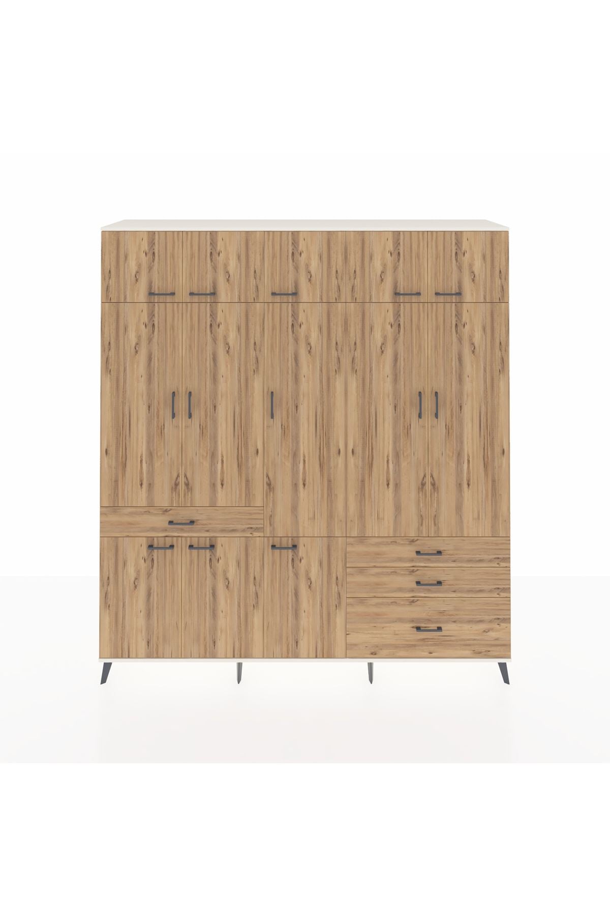 Hyperion Dolap 8 Raflı 4 Çekmeceli 3 Askılı 220x44x243 Aytaşı-Çam/Çam