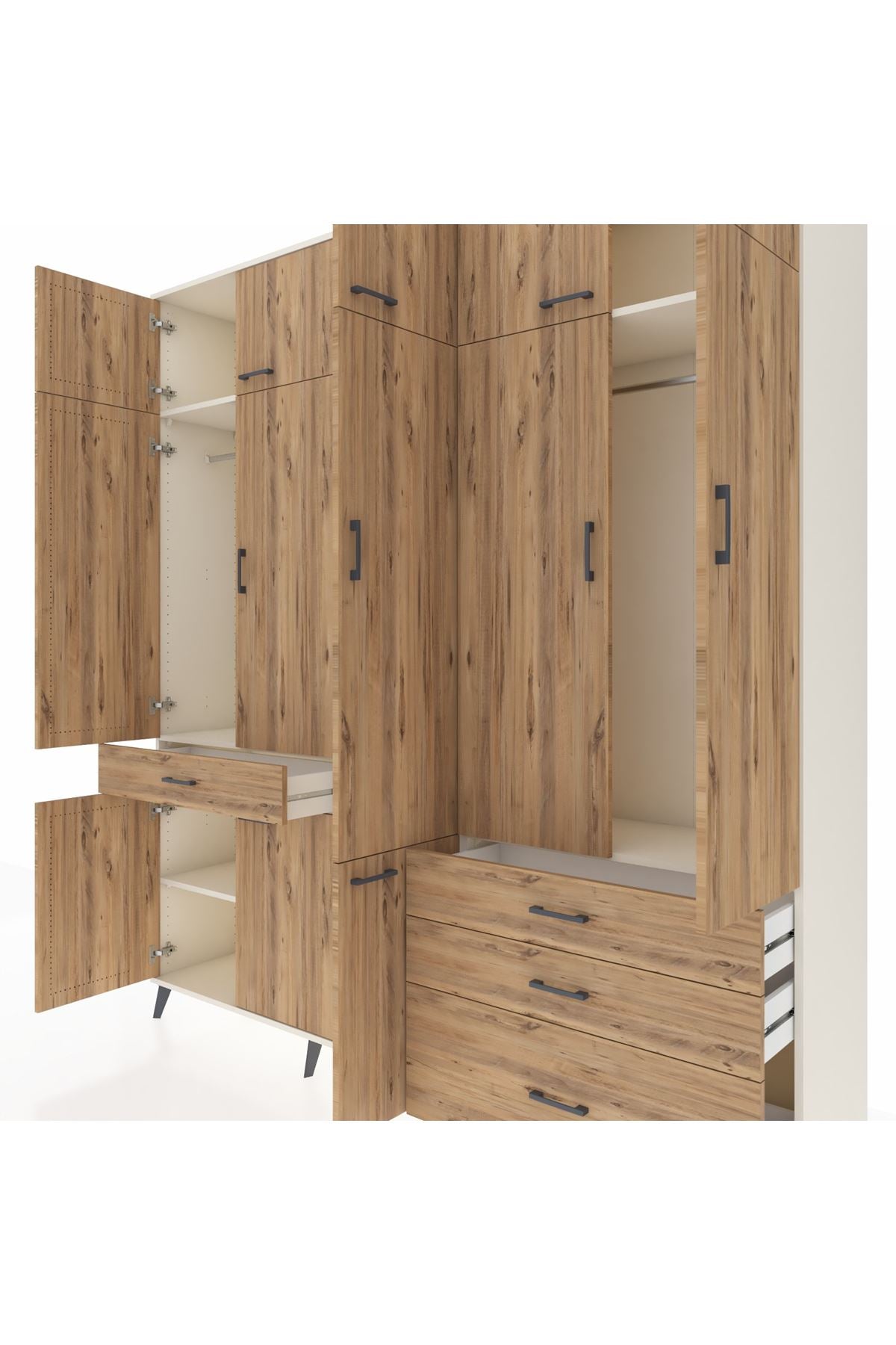 Hyperion Dolap 8 Raflı 4 Çekmeceli 3 Askılı 220x44x243 Aytaşı-Çam/Çam