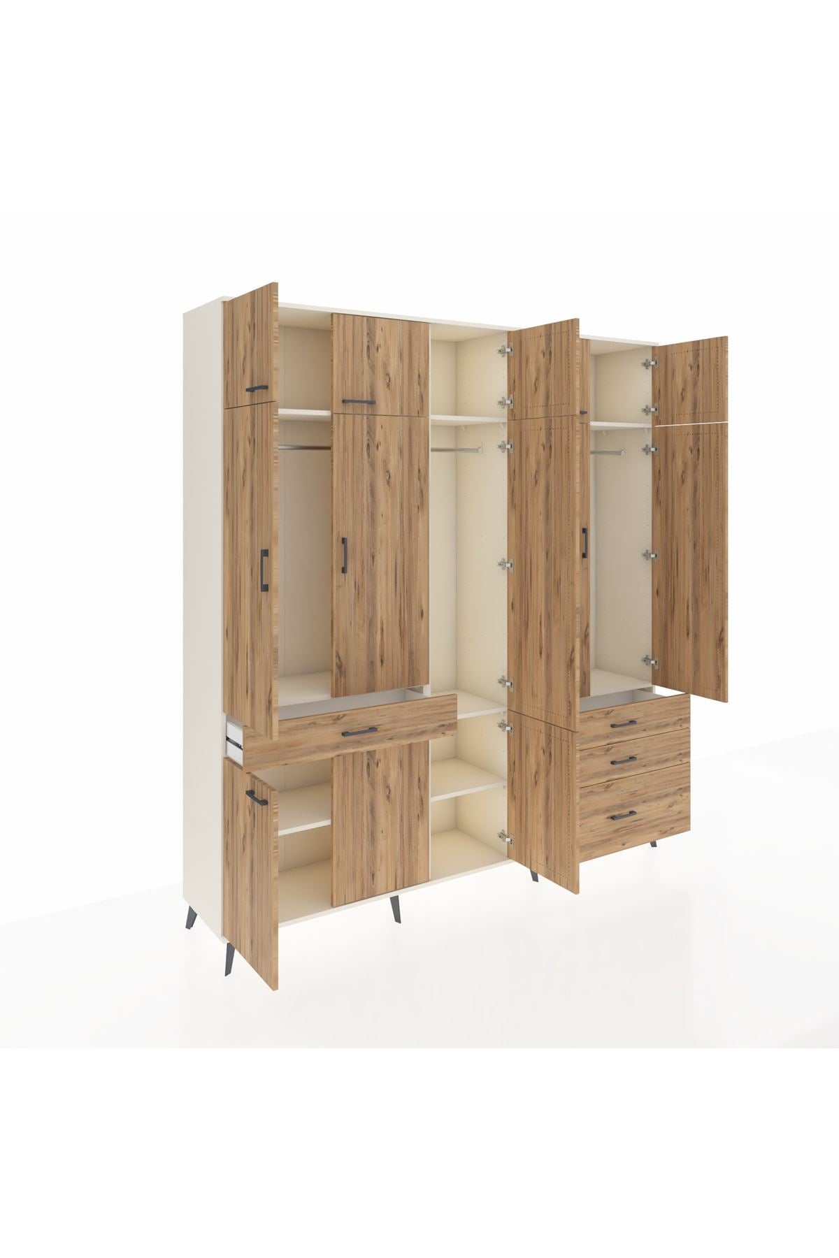 Hyperion Dolap 8 Raflı 4 Çekmeceli 3 Askılı 220x44x243 Aytaşı-Çam/Çam