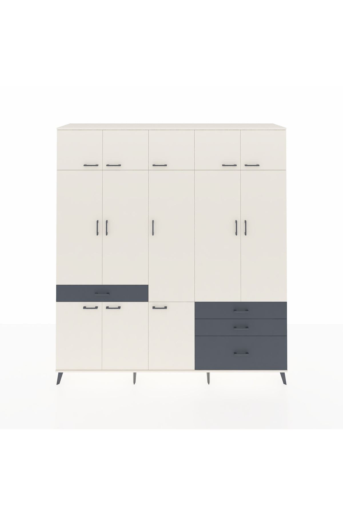 Hyperion Dolap 8 Raflı 4 Çekmeceli 3 Askılı 220x44x243 Aytaşı-Aytaşı/Antrasit