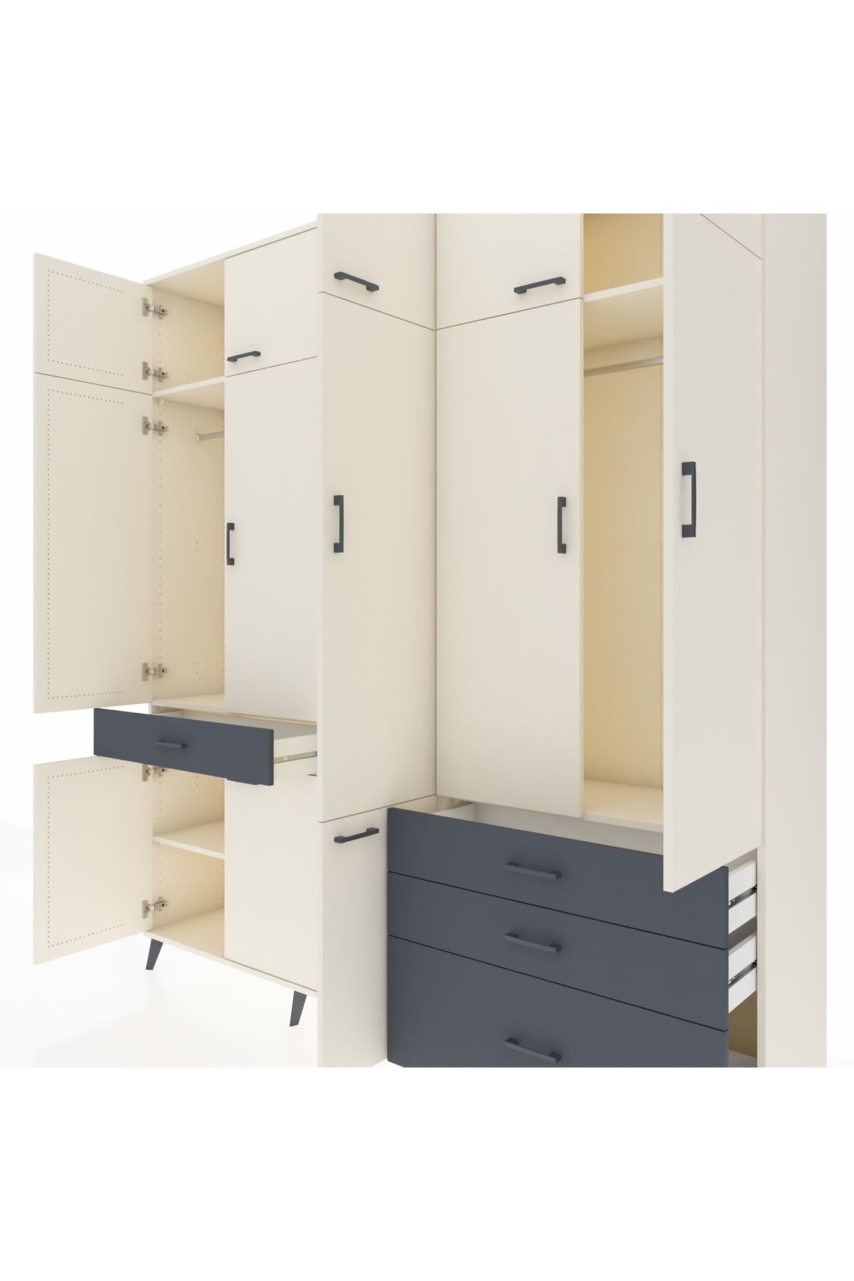 Hyperion Dolap 8 Raflı 4 Çekmeceli 3 Askılı 220x44x243 Aytaşı-Aytaşı/Antrasit