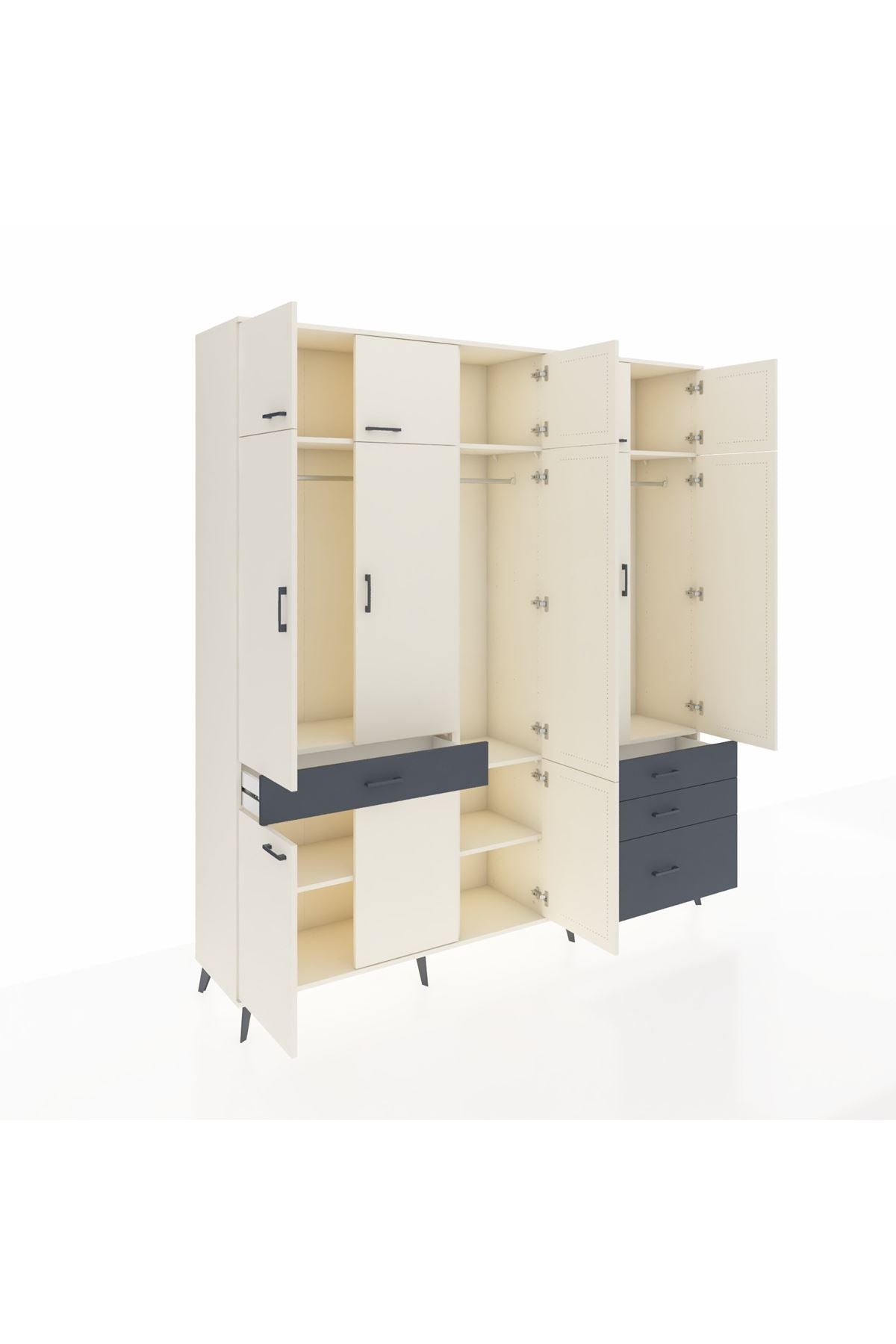 Hyperion Dolap 8 Raflı 4 Çekmeceli 3 Askılı 220x44x243 Aytaşı-Aytaşı/Antrasit