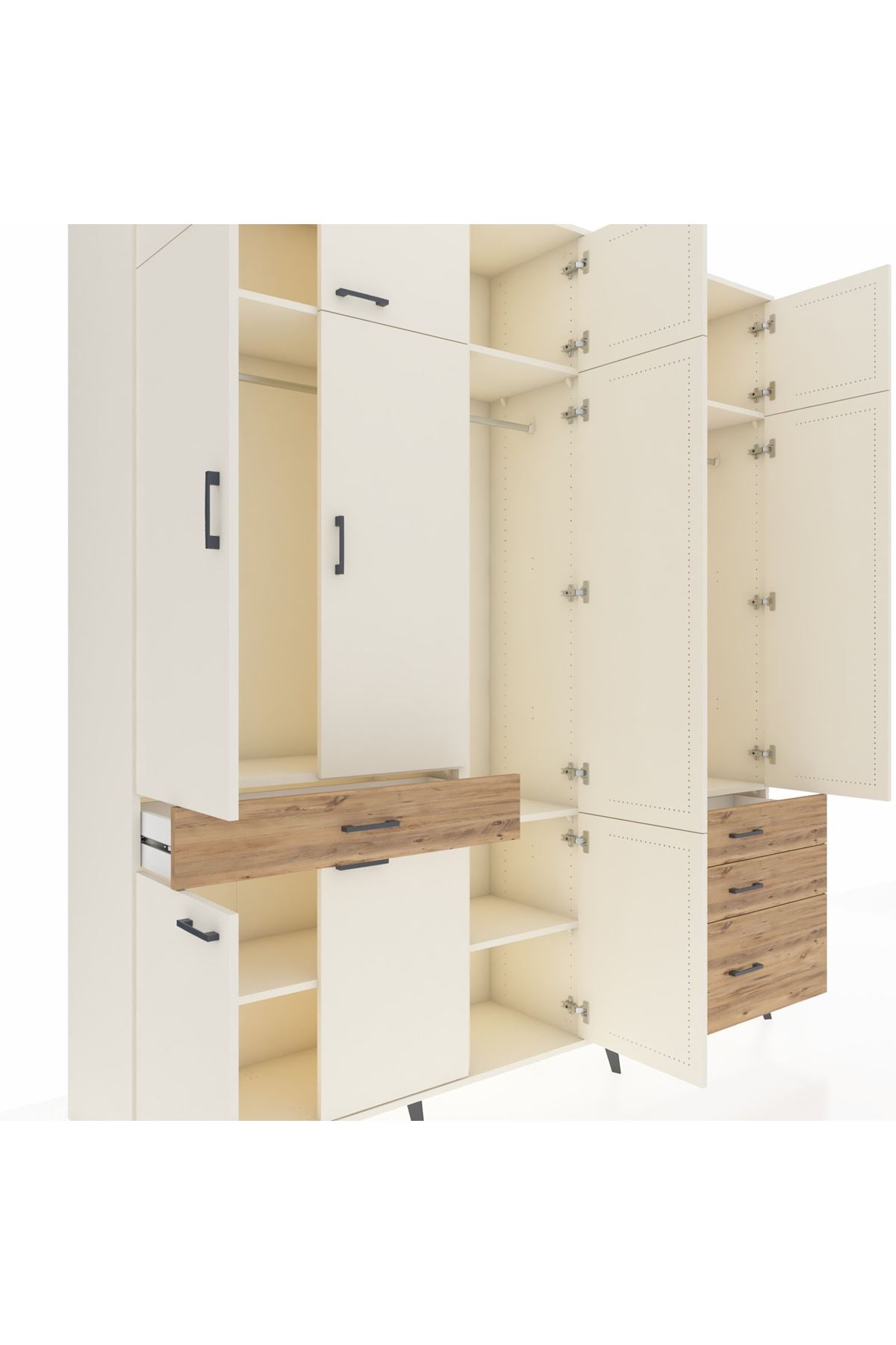 Hyperion Dolap 8 Raflı 4 Çekmeceli 3 Askılı 220x44x243 Aytaşı-Aytaşı/Çam