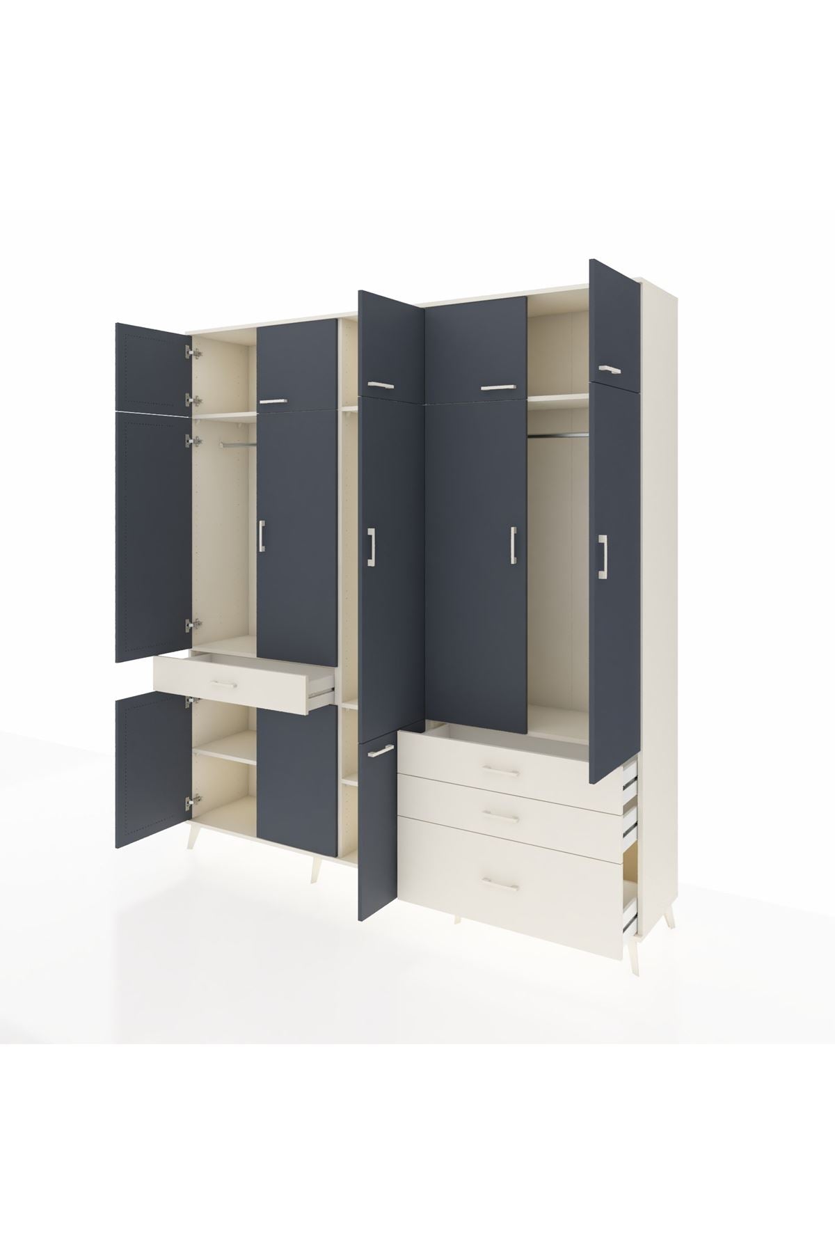 Hyperion Dolap 8 Raflı 4 Çekmeceli 3 Askılı 220x44x243 Aytaşı-Antrasit/Aytaşı