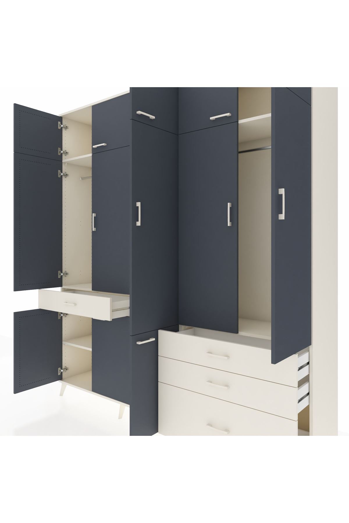 Hyperion Dolap 8 Raflı 4 Çekmeceli 3 Askılı 220x44x243 Aytaşı-Antrasit/Aytaşı