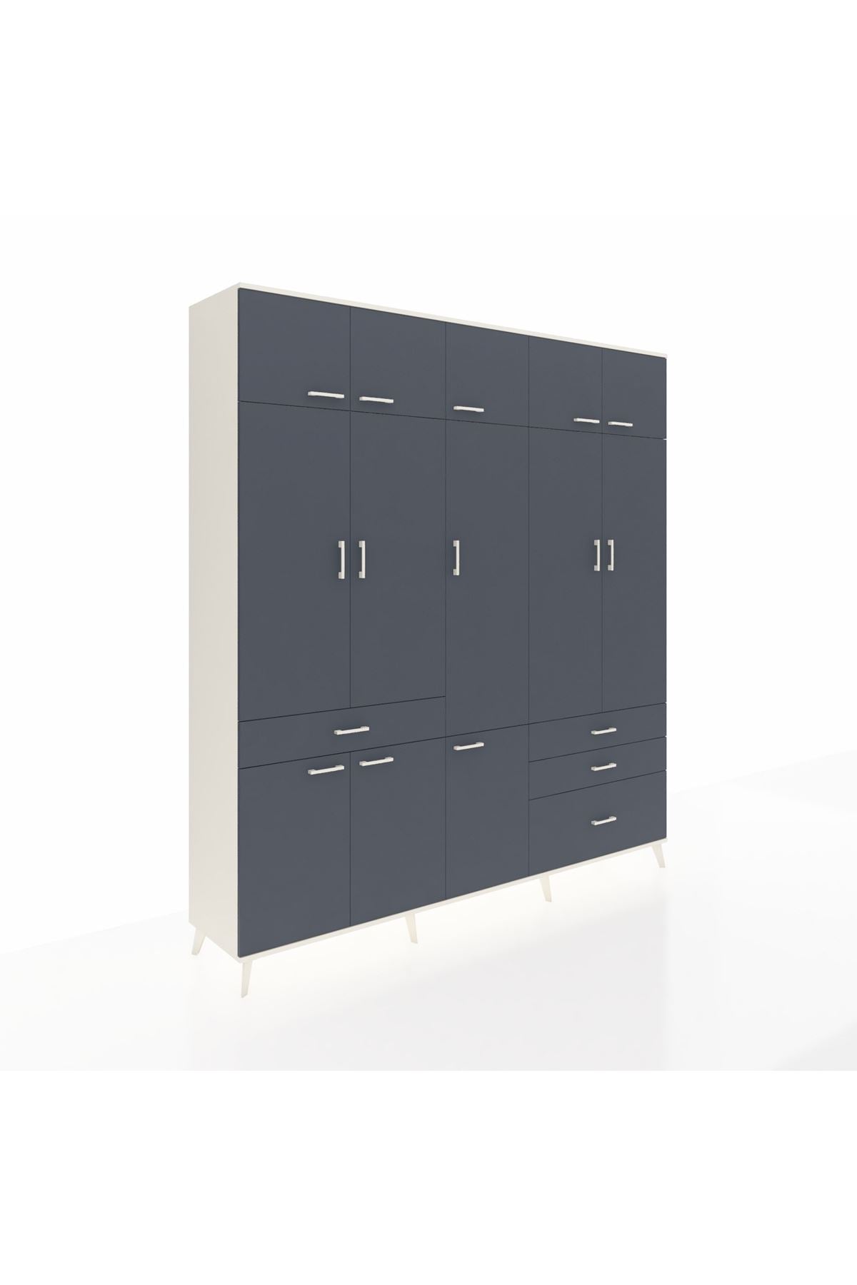 Hyperion Dolap 8 Raflı 4 Çekmeceli 3 Askılı 220x44x243 Aytaşı-Antrasit/Antrasit