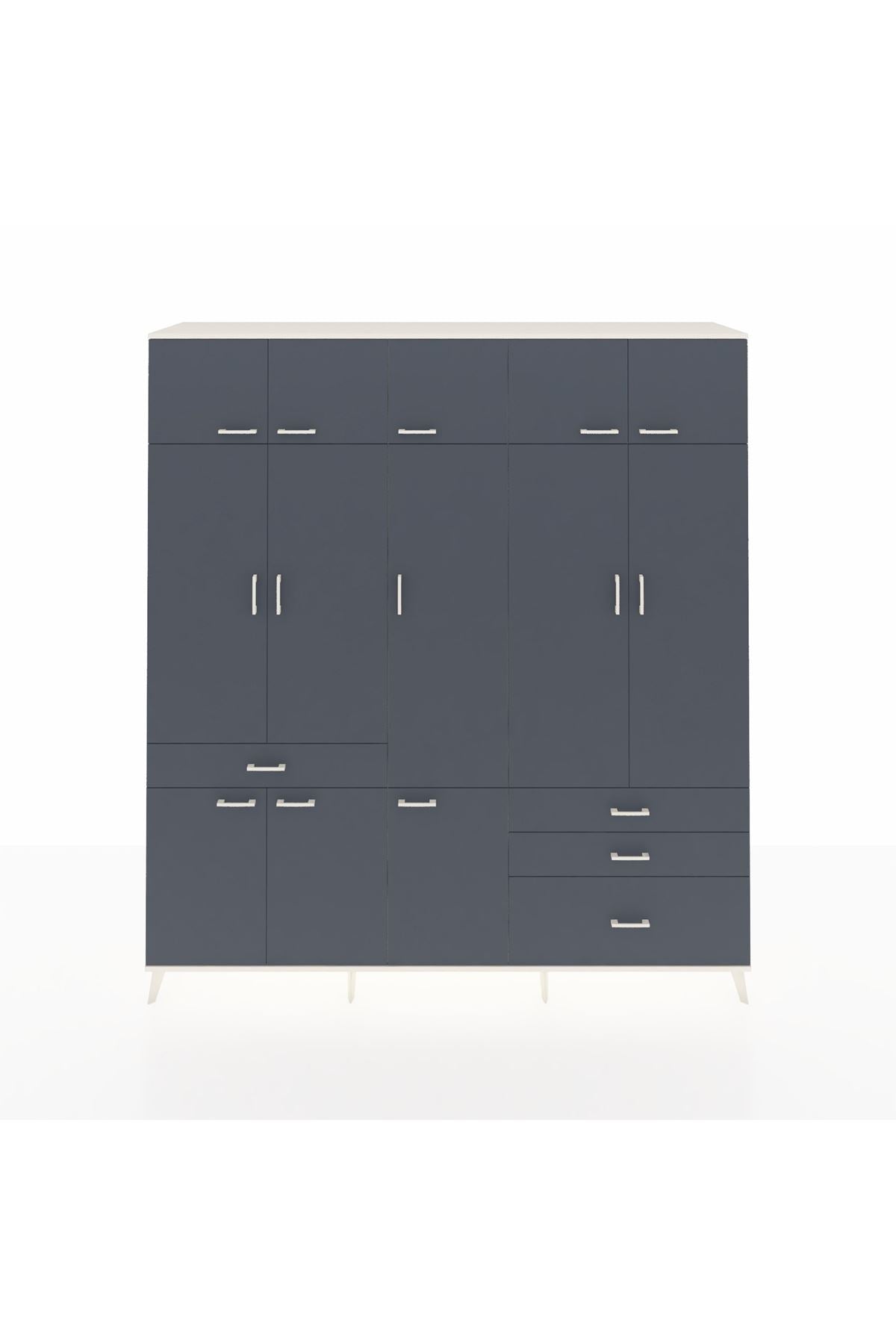 Hyperion Dolap 8 Raflı 4 Çekmeceli 3 Askılı 220x44x243 Aytaşı-Antrasit/Antrasit