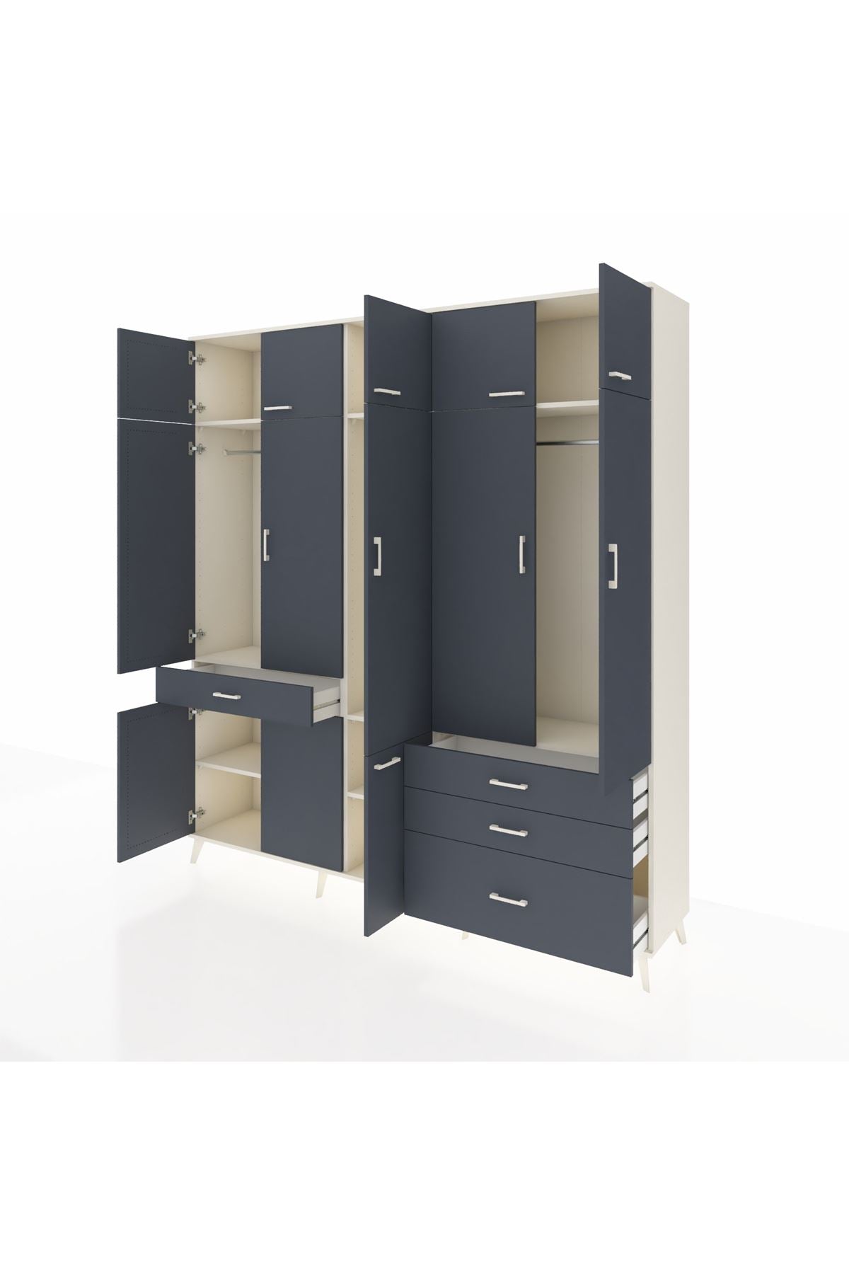 Hyperion Dolap 8 Raflı 4 Çekmeceli 3 Askılı 220x44x243 Aytaşı-Antrasit/Antrasit