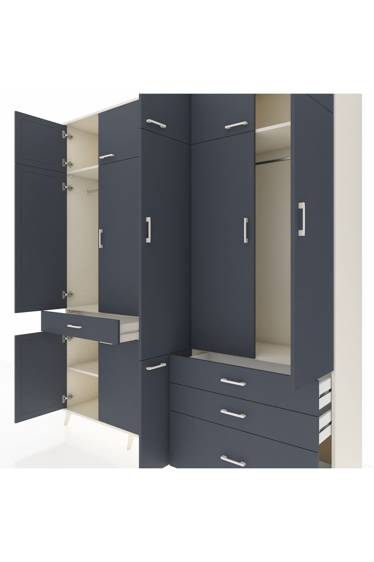 Hyperion Dolap 8 Raflı 4 Çekmeceli 3 Askılı 220x44x243 Aytaşı-Antrasit/Antrasit