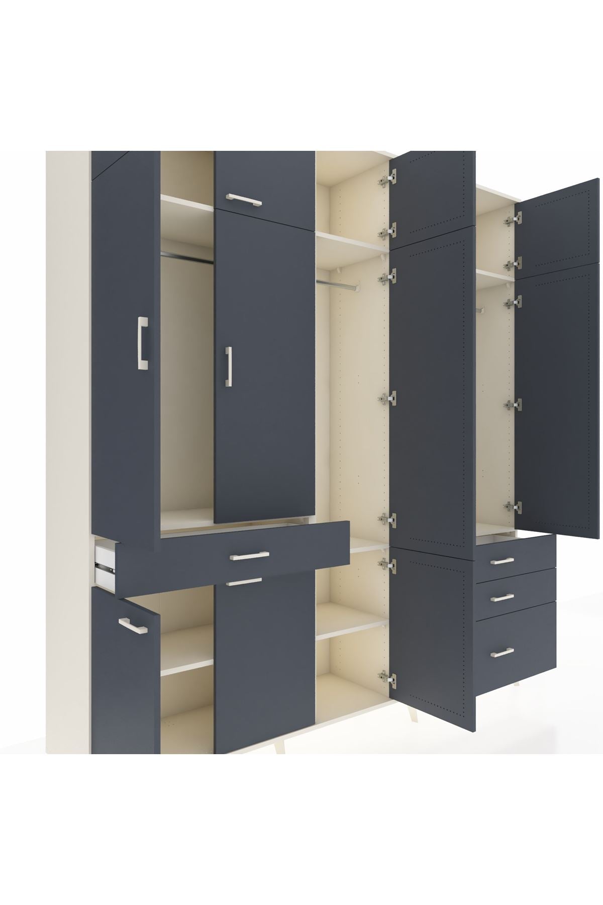 Hyperion Dolap 8 Raflı 4 Çekmeceli 3 Askılı 220x44x243 Aytaşı-Antrasit/Antrasit