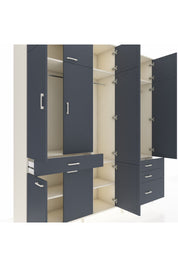 Hyperion Dolap 8 Raflı 4 Çekmeceli 3 Askılı 220x44x243 Aytaşı-Antrasit/Antrasit