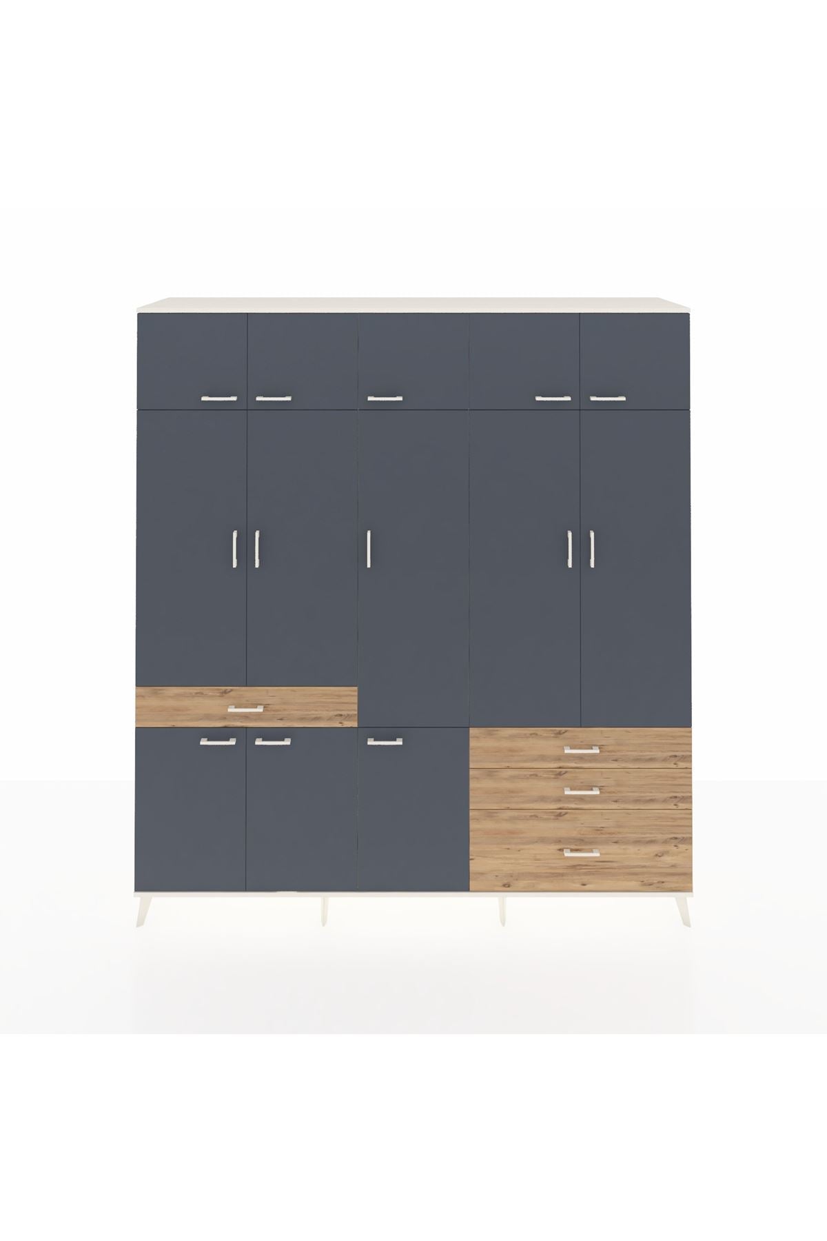 Hyperion Dolap 8 Raflı 4 Çekmeceli 3 Askılı 220x44x243 Aytaşı-Antrasit/Çam