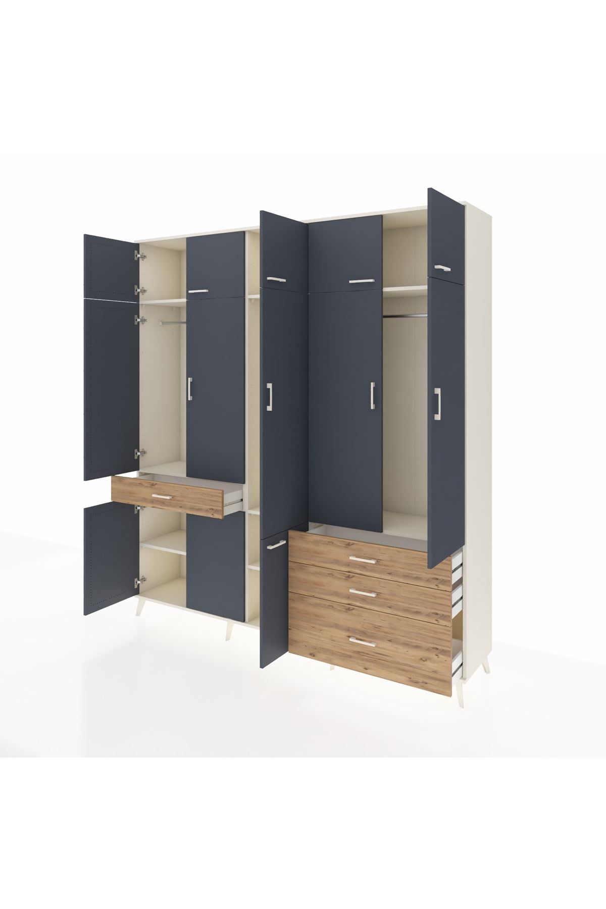 Hyperion Dolap 8 Raflı 4 Çekmeceli 3 Askılı 220x44x243 Aytaşı-Antrasit/Çam