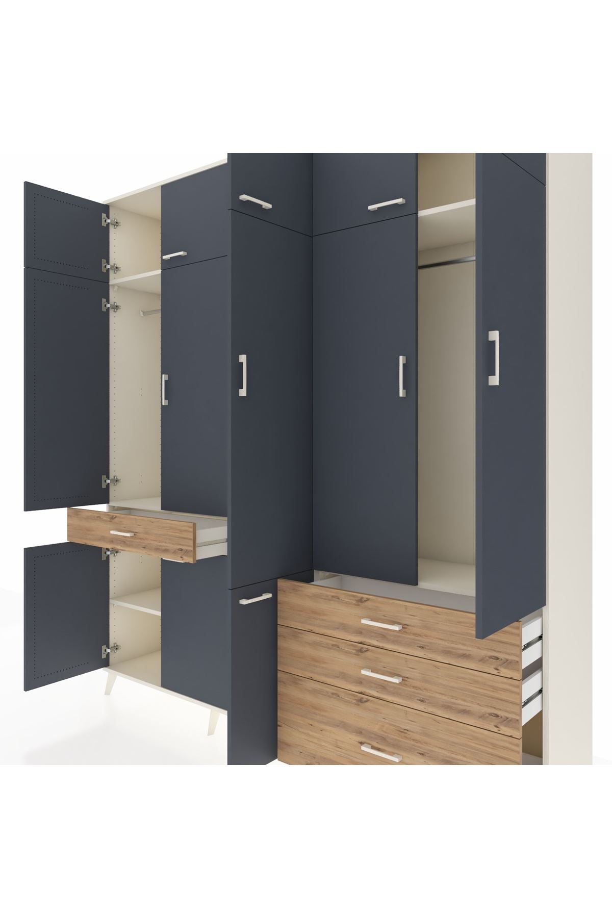 Hyperion Dolap 8 Raflı 4 Çekmeceli 3 Askılı 220x44x243 Aytaşı-Antrasit/Çam