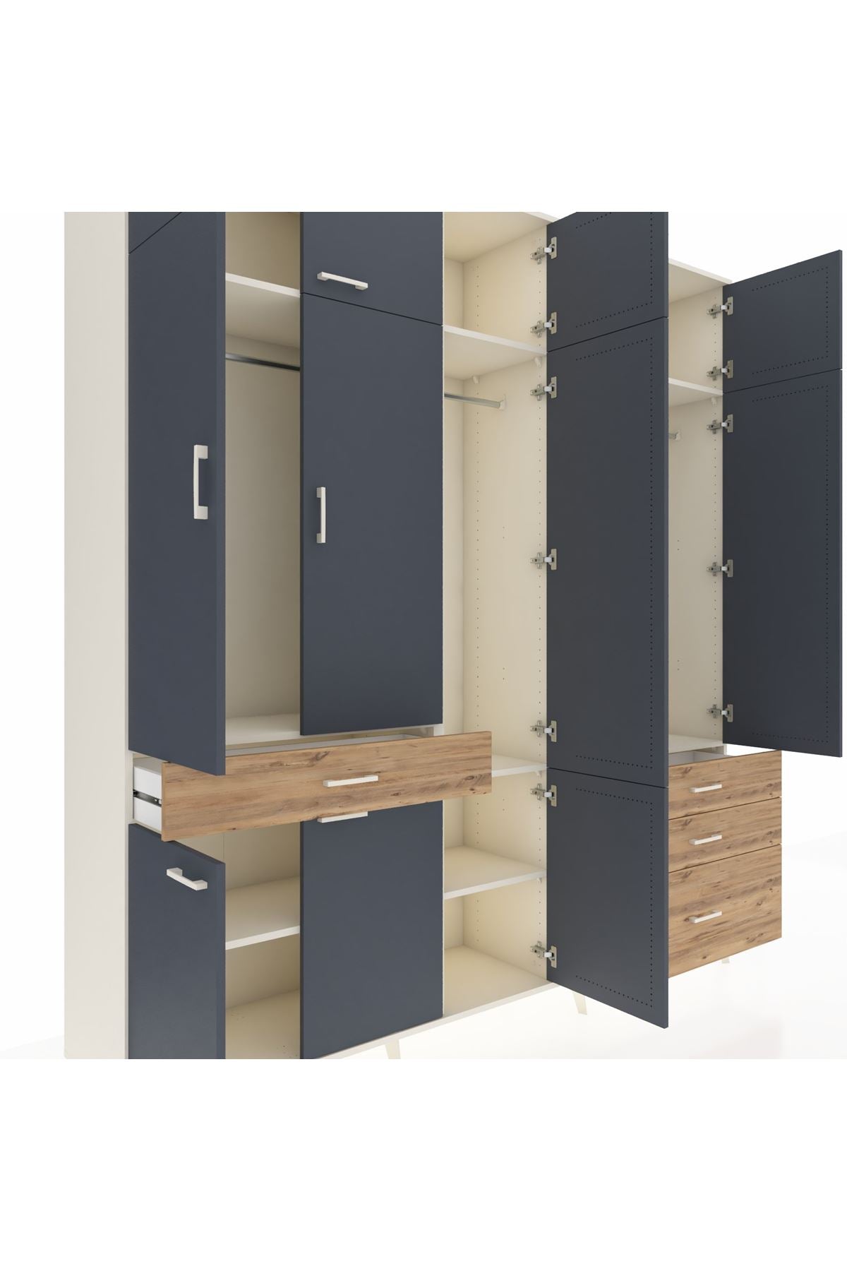 Hyperion Dolap 8 Raflı 4 Çekmeceli 3 Askılı 220x44x243 Aytaşı-Antrasit/Çam