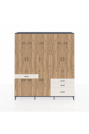 Hyperion Dolap 8 Raflı 4 Çekmeceli 3 Askılı 220x44x243 Antrasit-Çam/Aytaşı