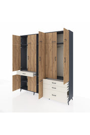 Hyperion Dolap 8 Raflı 4 Çekmeceli 3 Askılı 220x44x243 Antrasit-Çam/Aytaşı