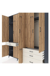 Hyperion Dolap 8 Raflı 4 Çekmeceli 3 Askılı 220x44x243 Antrasit-Çam/Aytaşı