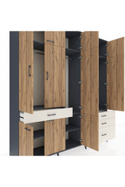 Hyperion Dolap 8 Raflı 4 Çekmeceli 3 Askılı 220x44x243 Antrasit-Çam/Aytaşı