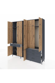 Hyperion Dolap 8 Raflı 4 Çekmeceli 3 Askılı 220x44x243 Antrasit-Çam/Antrasit