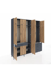 Hyperion Dolap 8 Raflı 4 Çekmeceli 3 Askılı 220x44x243 Antrasit-Çam/Antrasit