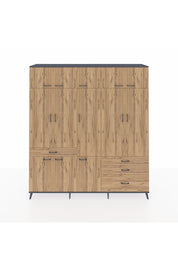 Hyperion Dolap 8 Raflı 4 Çekmeceli 3 Askılı 220x44x243 Antrasit-Çam/Çam