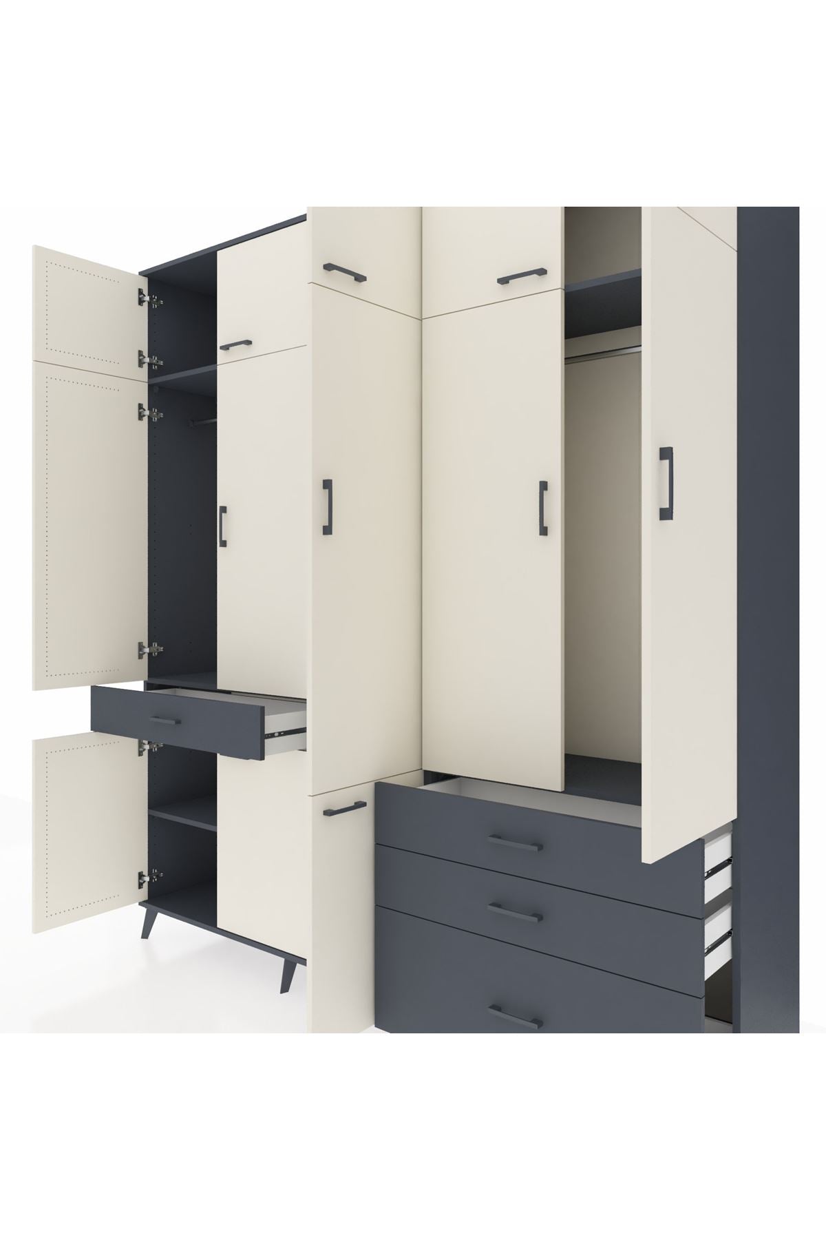 Hyperion Dolap 8 Raflı 4 Çekmeceli 3 Askılı 220x44x243 Antrasit-Aytaşı/Antrasit